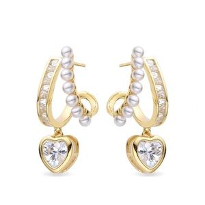 Claw Dangle Heart Earrings | 14K Gold Plated | Luxury Jewelry